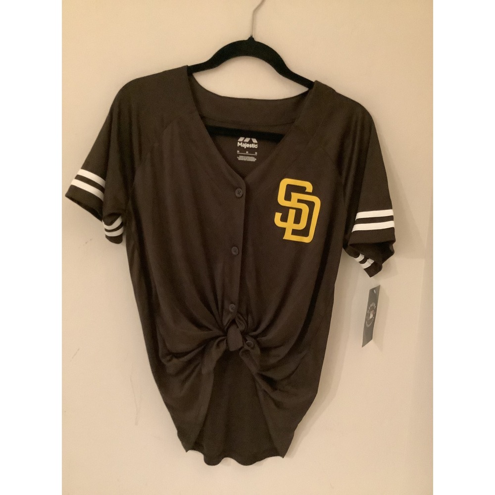Women's Majestic San Diego Padres Tie Front Baseball Jersey Top Size Medium NWT